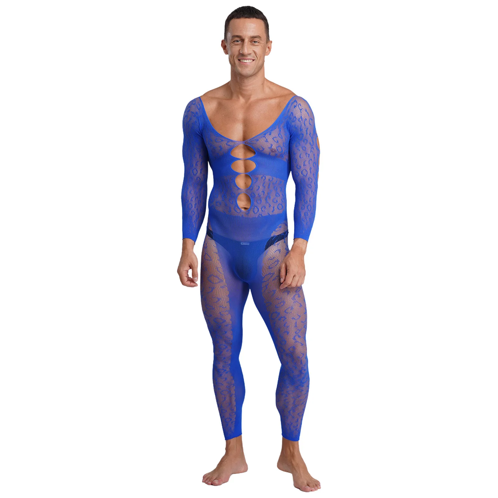 Mens Daring Fishnet Bodysuit with Strategic Cutouts And Full Body Coverage Stretchy Mesh Unitard for Nightclub Events
Mens Daring Fishnet Bodysuit with Strategic Cutouts And Full Body Coverage Stretchy Mesh Unitard for Nightclub Events