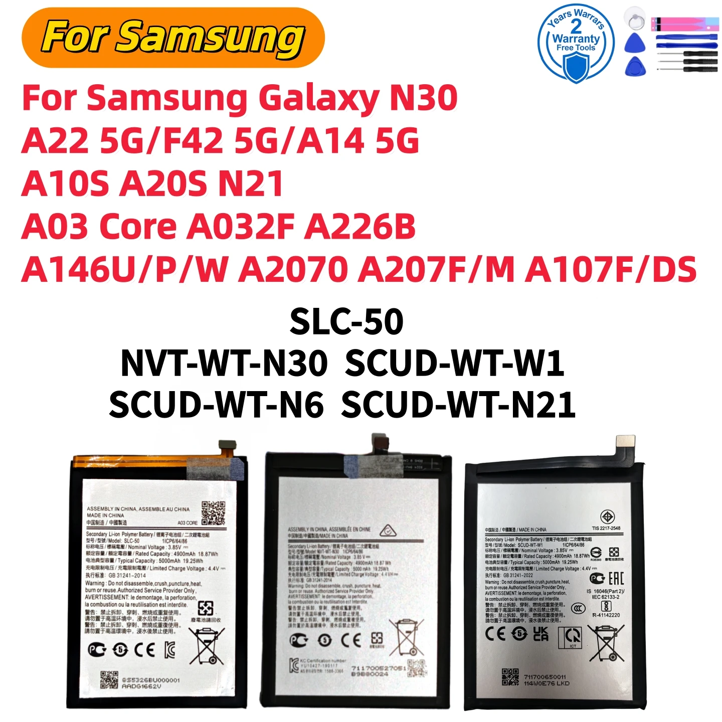 Brand New Battery For Samsung Galaxy A22 5G A226B F42 5G A14 5G N30 N21 A10S A20S A2070 Honor Holly 2 Plus A03 Core SM-A032F
Brand New Battery For Samsung Galaxy A22 5G A226B F42 5G A14 5G N30 N21 A10S A20S A2070 Honor Holly 2 Plus A03 Core SM-A032F