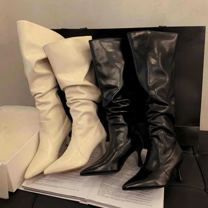 Winter Fashion Pleated Pointed Toe Women Long Boots Street Style High Heels Party Stripper Female Leather High Booties
Winter Fashion Pleated Pointed Toe Women Long Boots Street Style High Heels Party Stripper Female Leather High Booties