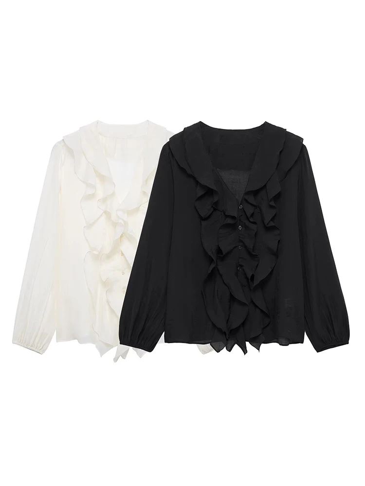 KUCLUT Women Fashion Solid Ruffled Single Breasted Blouse Vintage V-Neck Long Sleeves Female Chic Lady Shirts
KUCLUT Women Fashion Solid Ruffled Single Breasted Blouse Vintage V-Neck Long Sleeves Female Chic Lady Shirts
