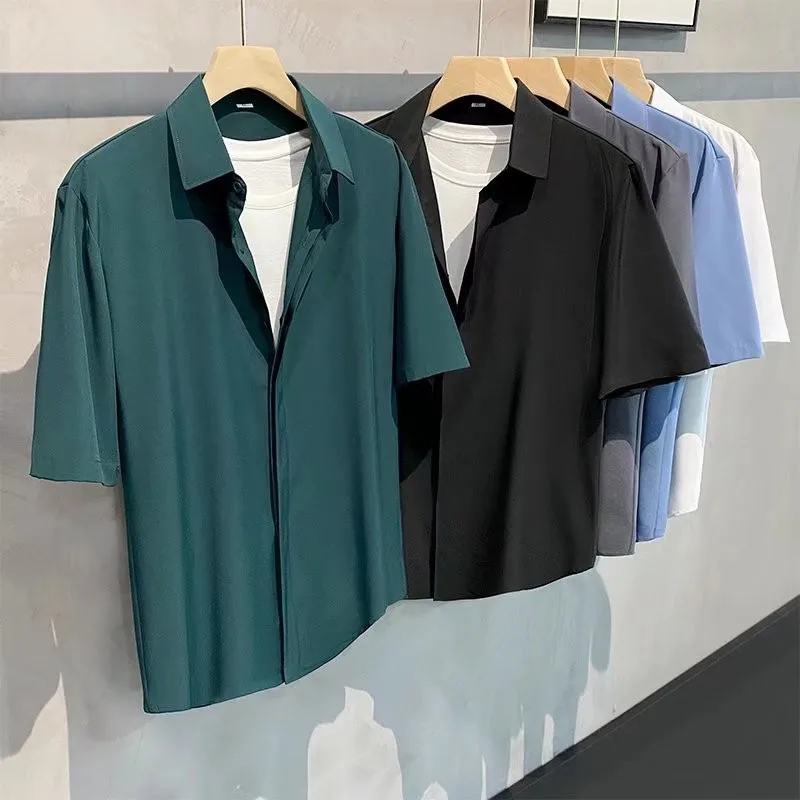 Summer Men's Casual Trendy Solid Color Turn-down Collar Shorts Sleeve Shirts Male New Fashion Loose Shirts Male Streetwear Tops
Summer Men's Casual Trendy Solid Color Turn-down Collar Shorts Sleeve Shirts Male New Fashion Loose Shirts Male Streetwear Tops