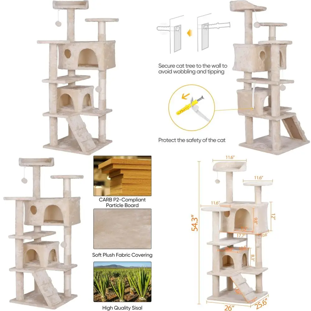 55-дюймовое кошачье дерево Zeny с сизалевыми когтеточками и двойными плюшевыми комнатами для котят
55-дюймовое кошачье дерево Zeny с сизалевыми когтеточками и двойными плюшевыми комнатами для котят
