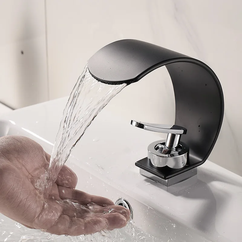 Basin waterfall faucet wide mouth brass brushed finish black hot and cold water countertop basin faucet large spout
Basin waterfall faucet wide mouth brass brushed finish black hot and cold water countertop basin faucet large spout