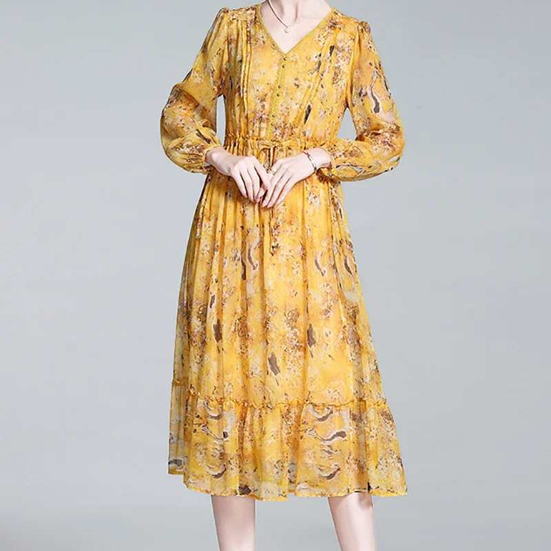 EVNISI Elegant Pregnancy Dresses Floral Printing Chiffon Dress V-neck Natural Silk A-line Dresse Chic Women Office Loose Vestido
EVNISI Elegant Pregnancy Dresses Floral Printing Chiffon Dress V-neck Natural Silk A-line Dresse Chic Women Office Loose Vestido