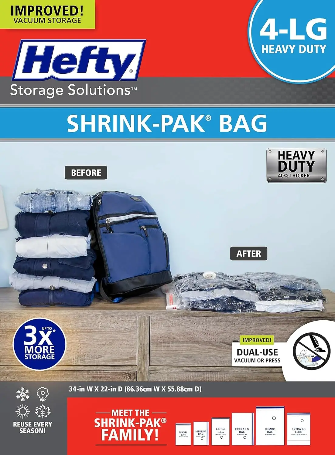 Large Vacuum Storage Bags 4 Pack, Space Saving Compression Seal for Clothes and Bedding, Travel Pump Included
Large Vacuum Storage Bags 4 Pack, Space Saving Compression Seal for Clothes and Bedding, Travel Pump Included