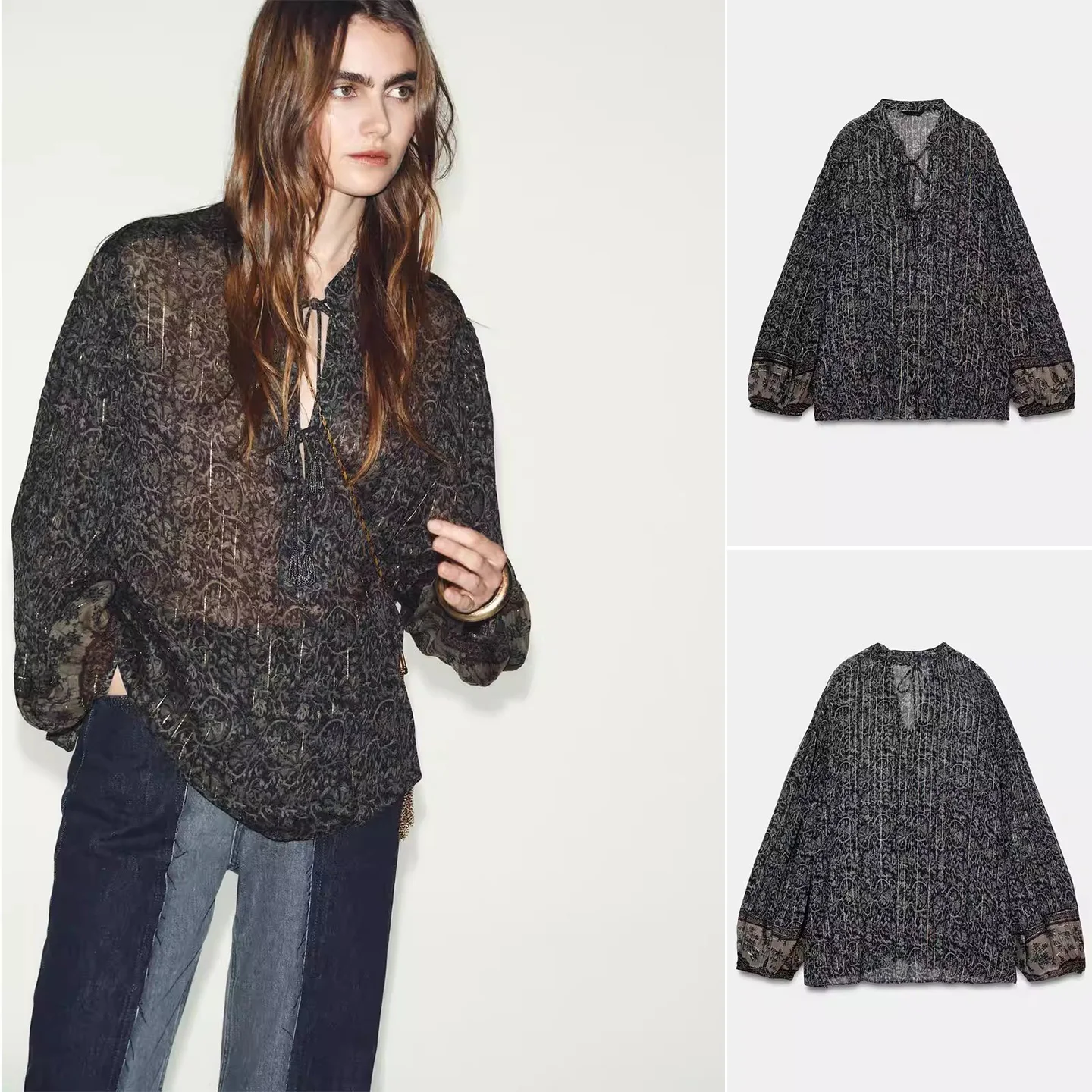 Spring New Arrival Women's Minimalist Beaded Long Sleeve round Neck Metal Color Line Printed Shirt Loose Fit Polyester Fiber
Spring New Arrival Women's Minimalist Beaded Long Sleeve round Neck Metal Color Line Printed Shirt Loose Fit Polyester Fiber