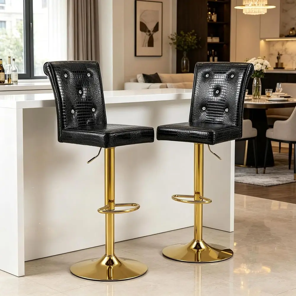 Adjustable Swivel Bar Chairs with Back, Counter Height, Cognac Leather, Black & Gold
Adjustable Swivel Bar Chairs with Back, Counter Height, Cognac Leather, Black & Gold