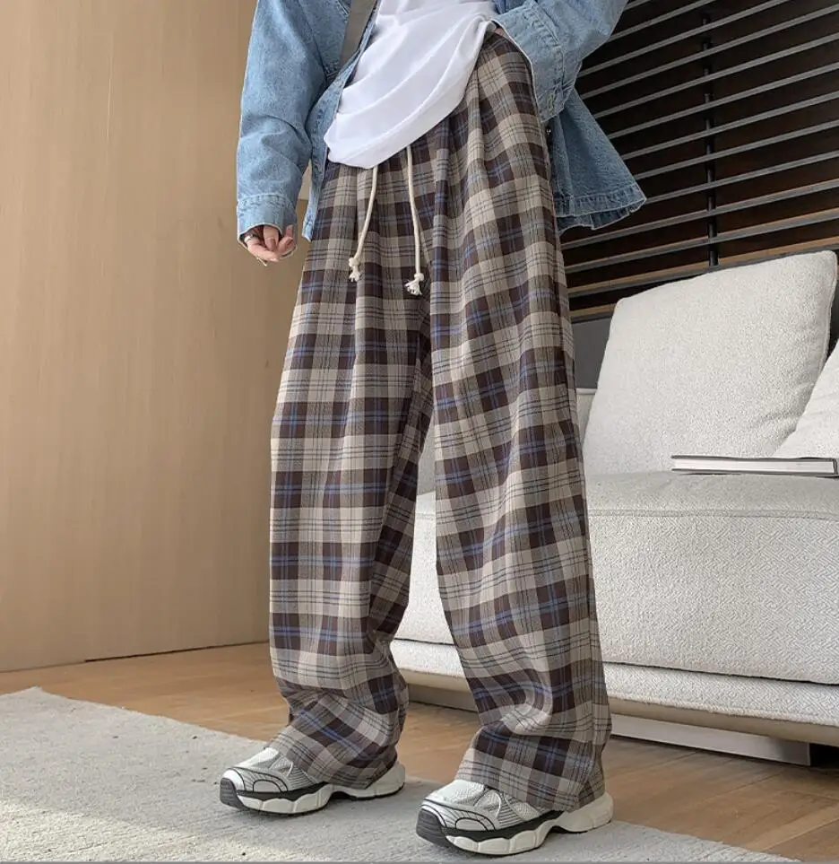 New Lazy Style Plaid Pants Women Casual High Waist Drawstring Straight Leg Pants Korean Retro Oversized Wide Leg Trousers 2024
New Lazy Style Plaid Pants Women Casual High Waist Drawstring Straight Leg Pants Korean Retro Oversized Wide Leg Trousers 2024