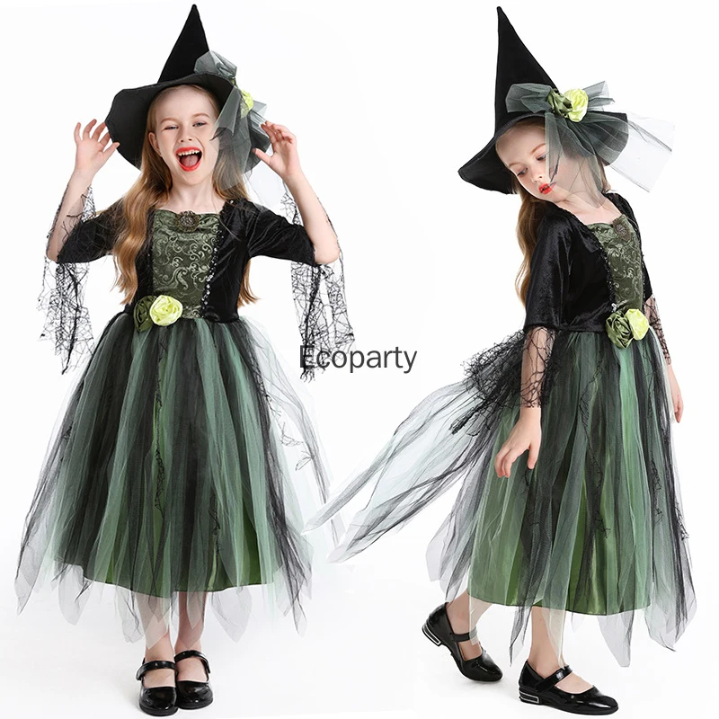 New Kids Halloween Witch Cosplay Costume Girls Green Gauze Cobweb Dress With Hat Children Carnival Party Stage Performance Wear
New Kids Halloween Witch Cosplay Costume Girls Green Gauze Cobweb Dress With Hat Children Carnival Party Stage Performance Wear