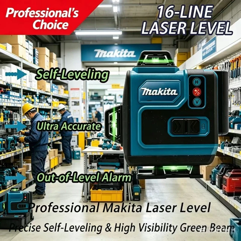 16Lines4D Green Laser Level, Makita 18V Battery,360°Self Leveling High Precision Horizontal Vertical Cross Line For Construction
16Lines4D Green Laser Level, Makita 18V Battery,360°Self Leveling High Precision Horizontal Vertical Cross Line For Construction
