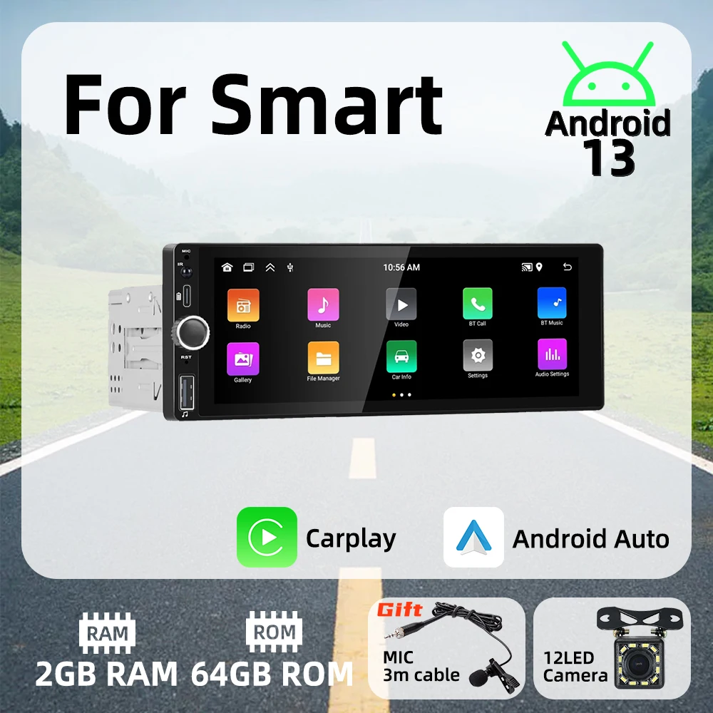 Carplay Android Auto Android Car Multimedia Player 1 Din Radio for Smart 6.86" Screen Stereo Head Unit Autoradio GPS Navigation
Carplay Android Auto Android Car Multimedia Player 1 Din Radio for Smart 6.86" Screen Stereo Head Unit Autoradio GPS Navigation