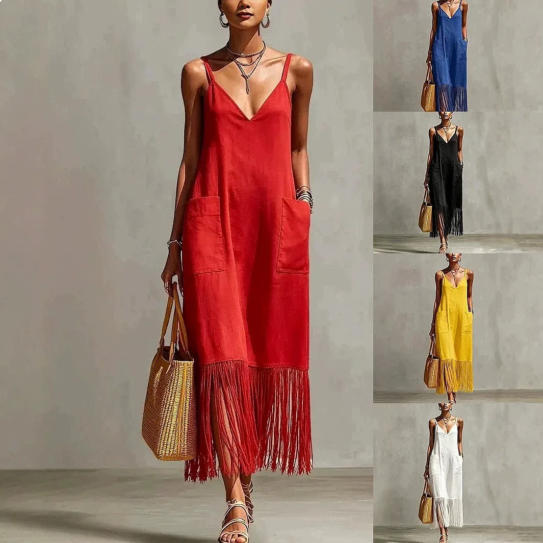 Bohemian Fringe Hem Dress Spring Summer Dresses Flowy Tassel Boho Midi Dress Women
Bohemian Fringe Hem Dress Spring Summer Dresses Flowy Tassel Boho Midi Dress Women