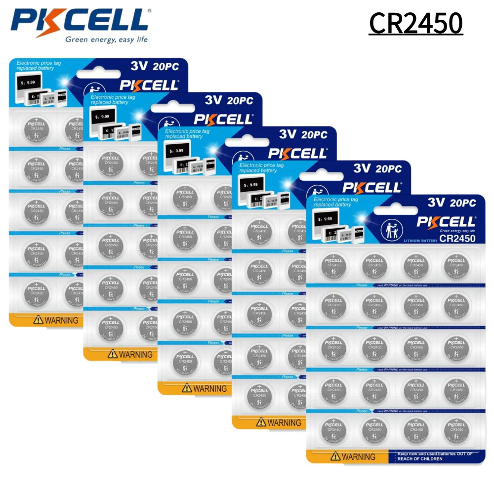 PKCELL 100PCS CR2450 3V Lithium Battery DL2450 ECR2450 BR2450 Button Coin Cell Batteries for Watch Tea Lights
PKCELL 100PCS CR2450 3V Lithium Battery DL2450 ECR2450 BR2450 Button Coin Cell Batteries for Watch Tea Lights