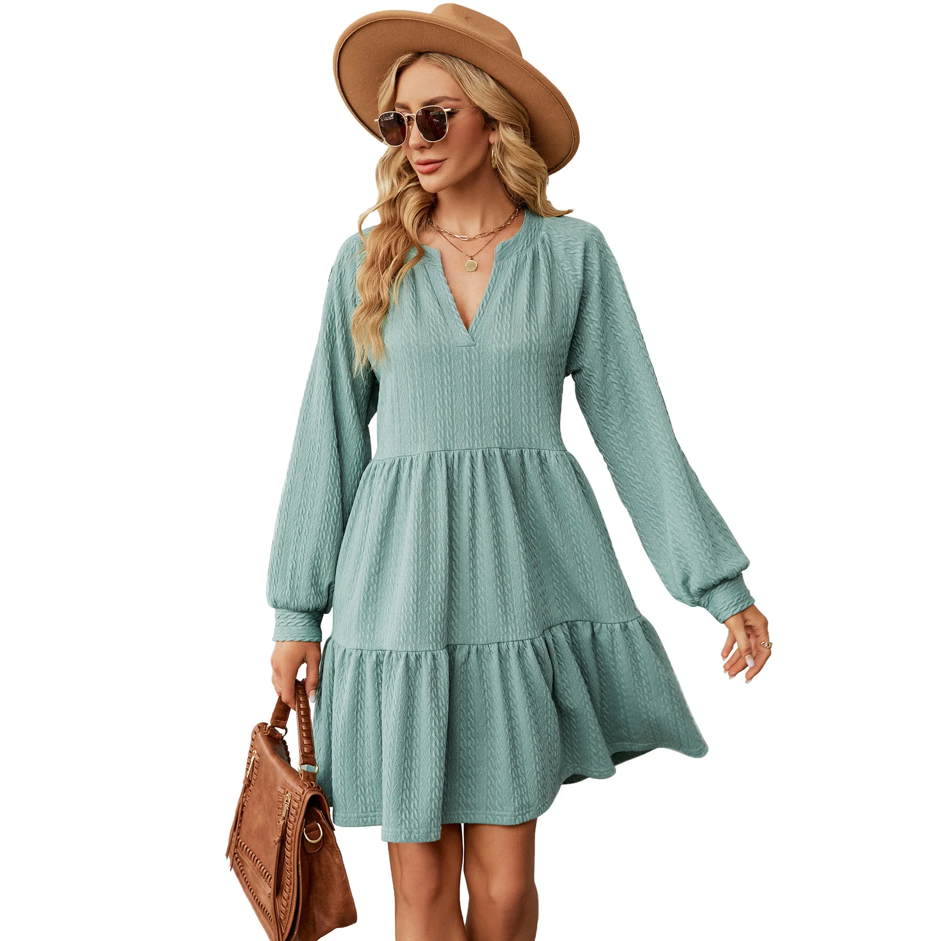 New Splicing V-Neck Dress for Women Elegant Autumn Long Sleeve Casual Loose Women's Dresses Solid Pullover Vestidos
New Splicing V-Neck Dress for Women Elegant Autumn Long Sleeve Casual Loose Women's Dresses Solid Pullover Vestidos