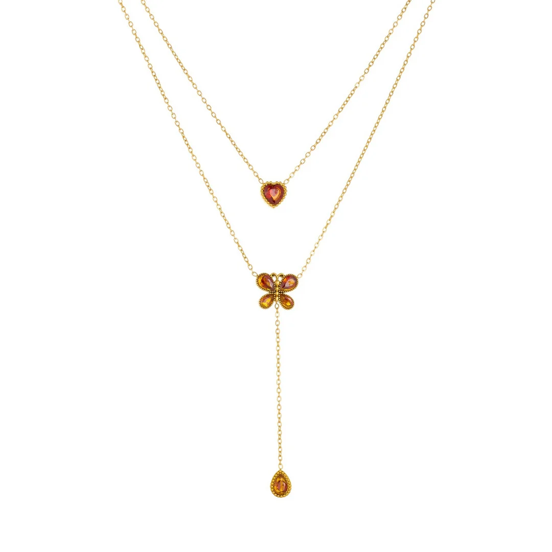 Fashion Red Zirconia Love Heart Butterfly Charm Pendant Femme Gold Color Stainless Steel Chain Link Necklaces for Women Jewelry
Fashion Red Zirconia Love Heart Butterfly Charm Pendant Femme Gold Color Stainless Steel Chain Link Necklaces for Women Jewelry