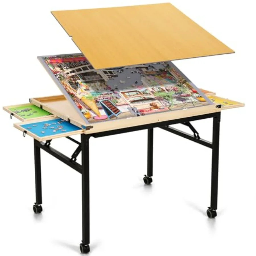 Puzzle Table for Home Use, Steel and Wood, Black and Natural, Portable with Folding Metal Legs, 3 Adjustable Tilting Angles, No
Puzzle Table for Home Use, Steel and Wood, Black and Natural, Portable with Folding Metal Legs, 3 Adjustable Tilting Angles, No