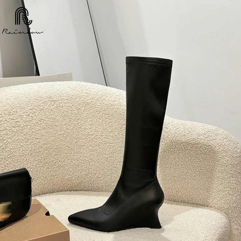 RAINBOW 34-40 New Designer Leather Pointed Toe Zipper Women Knee-High Boots Fashion Winter Wedges High Heels Shoes Black White
RAINBOW 34-40 New Designer Leather Pointed Toe Zipper Women Knee-High Boots Fashion Winter Wedges High Heels Shoes Black White