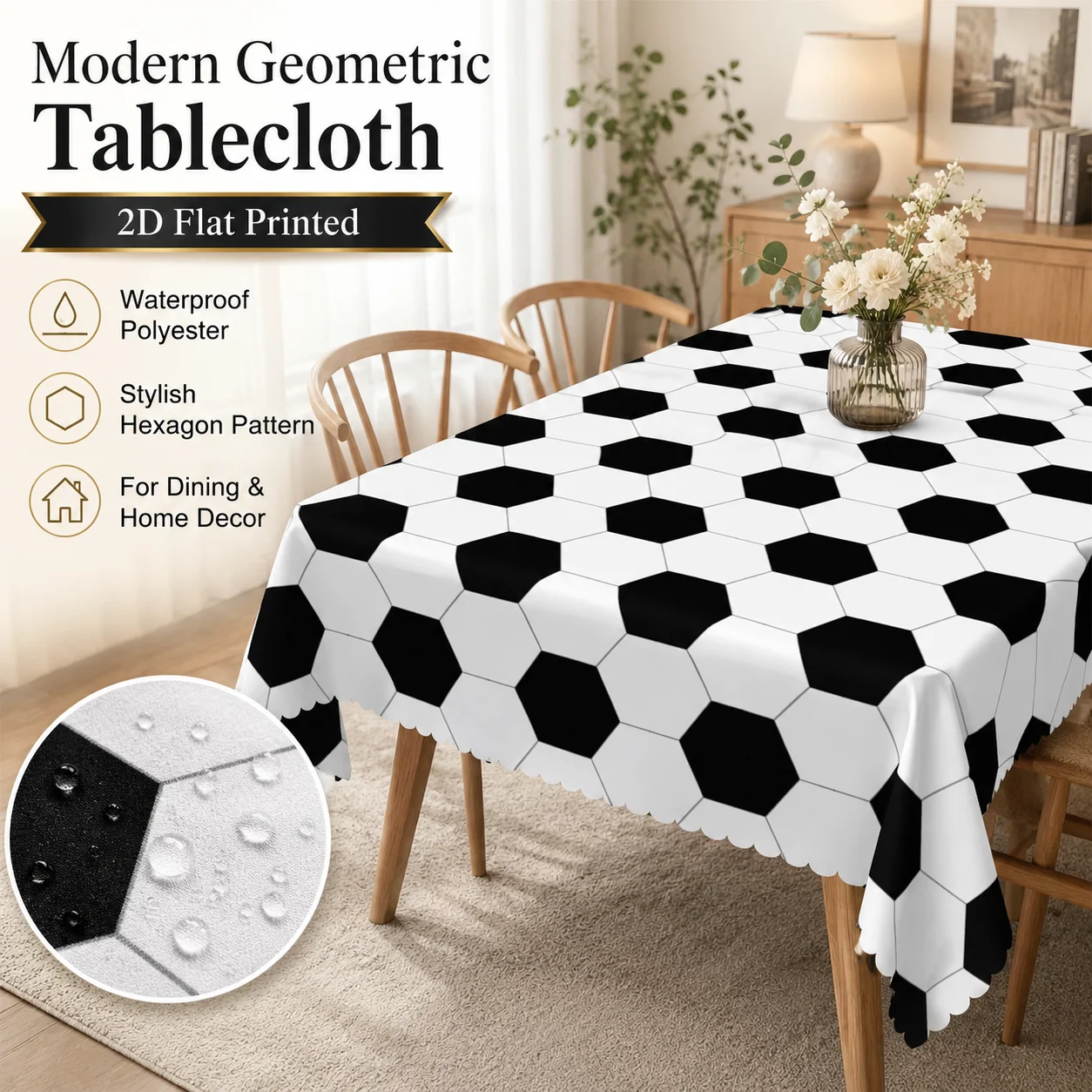 Modern Geometric Tablecloth Waterproof Polyester 2D Flat Printed Stylish Hexagon Table Cover For Dining Room Kitchen Home Decor
Modern Geometric Tablecloth Waterproof Polyester 2D Flat Printed Stylish Hexagon Table Cover For Dining Room Kitchen Home Decor