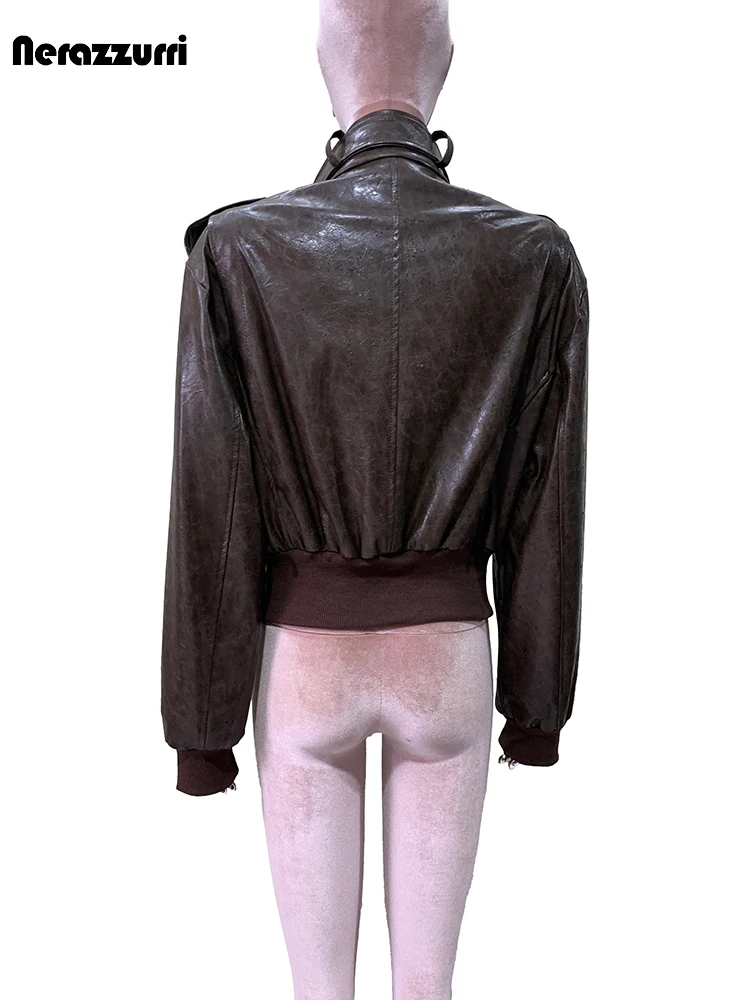 Nerazzurri весна осень короткая блестящая мягкая состаренная коричневая куртка из искусственной кожи женская на молнии с длинным рукавом люкс дизайнерская европейская мода верхняя одежда для женщин 2025 
Nerazzurri весна осень короткая блестящая мягкая состаренная коричневая куртка из искусственной кожи женская на молнии с длинным рукавом люкс дизайнерская европейская мода верхняя одежда для женщин 2025