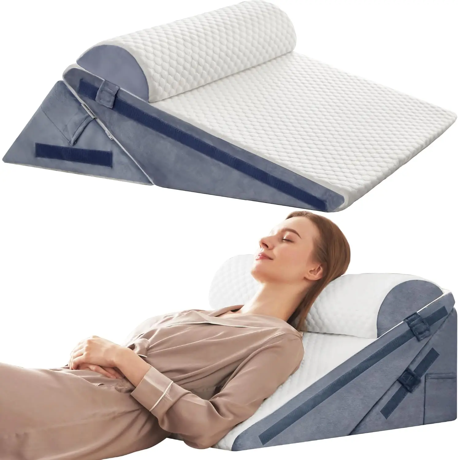 3-Piece Adjustable Wedge Pillow Set for Acid Reflux, Back Pain Relief, Cooling Memory Foam, Snoring & Post-Surgery Support
3-Piece Adjustable Wedge Pillow Set for Acid Reflux, Back Pain Relief, Cooling Memory Foam, Snoring & Post-Surgery Support