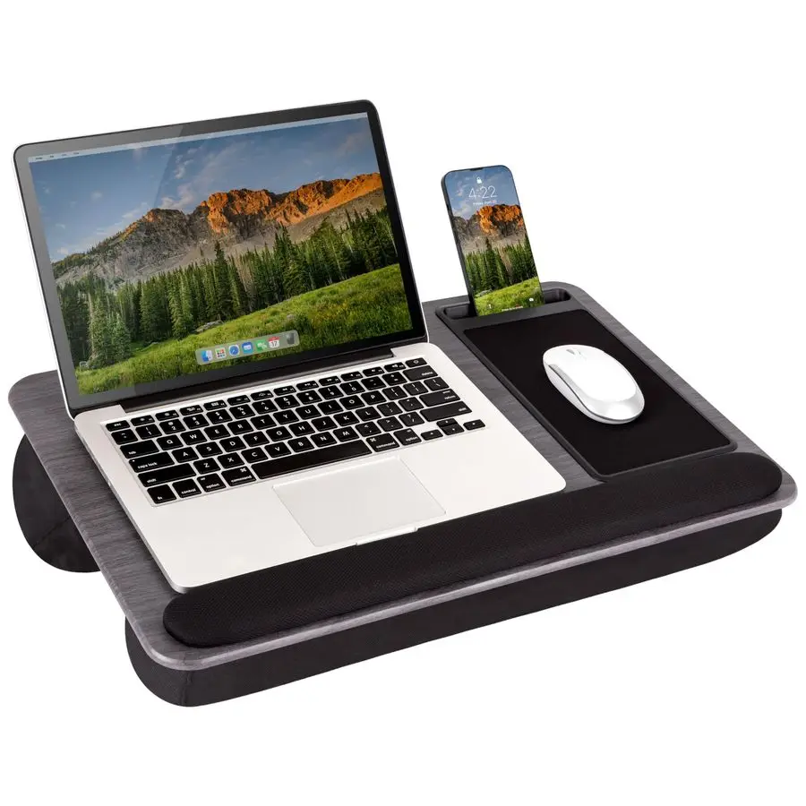 Home Office Pro Lap Desk with Wrist Rest, Mouse Pad, and Phone Holder Gray Woodgrain Fits up to 15.6 Inch Laptops Style No. 9159
Home Office Pro Lap Desk with Wrist Rest, Mouse Pad, and Phone Holder Gray Woodgrain Fits up to 15.6 Inch Laptops Style No. 9159