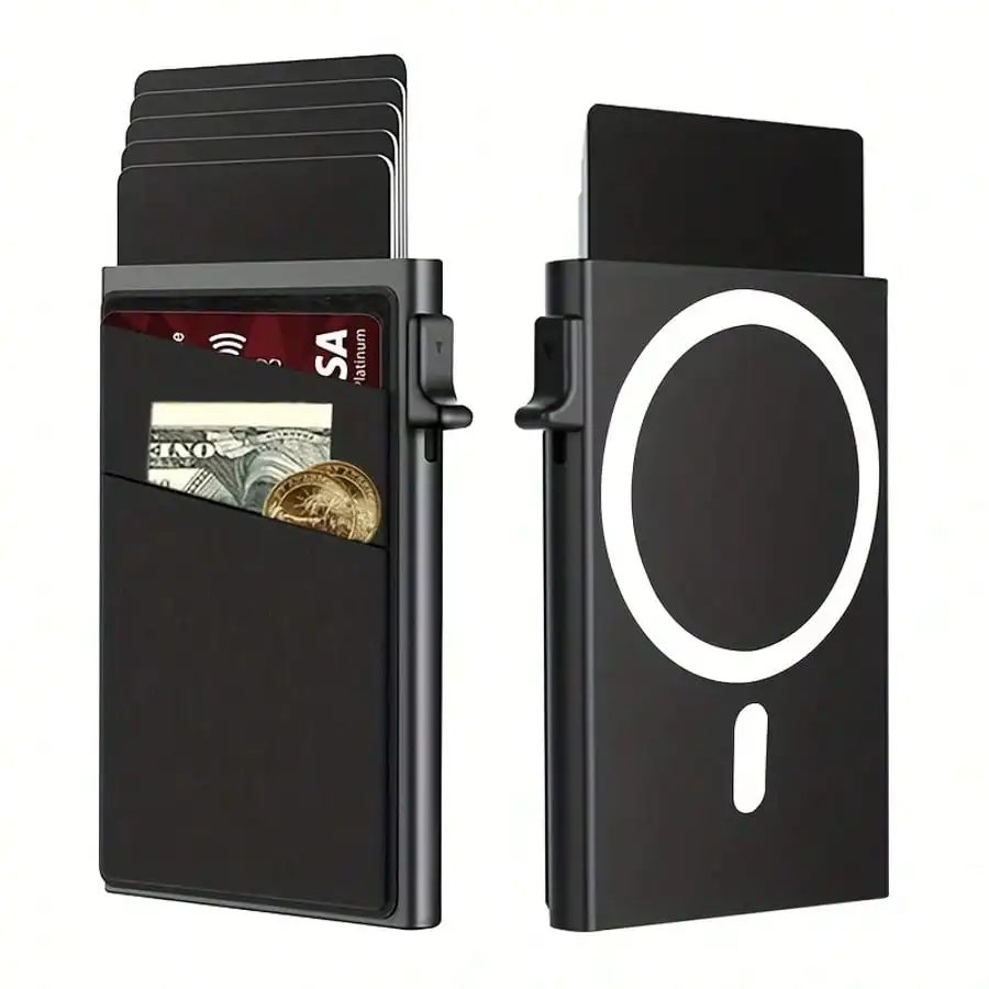 Men's RFID Blocking Magnetic Card Holder - Wallet With One View, Black Metal Design Compatible With IPhone, Perfect For Holidays & Everyday Use, Wallet Card Holder, Modern Accessory, Durable Construction, Gift For Men, Anniversary Gift, Funny Gi
Men's RFID Blocking Magnetic Card Holder - Wallet With One View, Black Metal Design Compatible With IPhone, Perfect For Holidays & Everyday Use, Wallet Card Holder, Modern Accessory, Durable Construction, Gift For Men, Anniversary Gift, Funny Gi