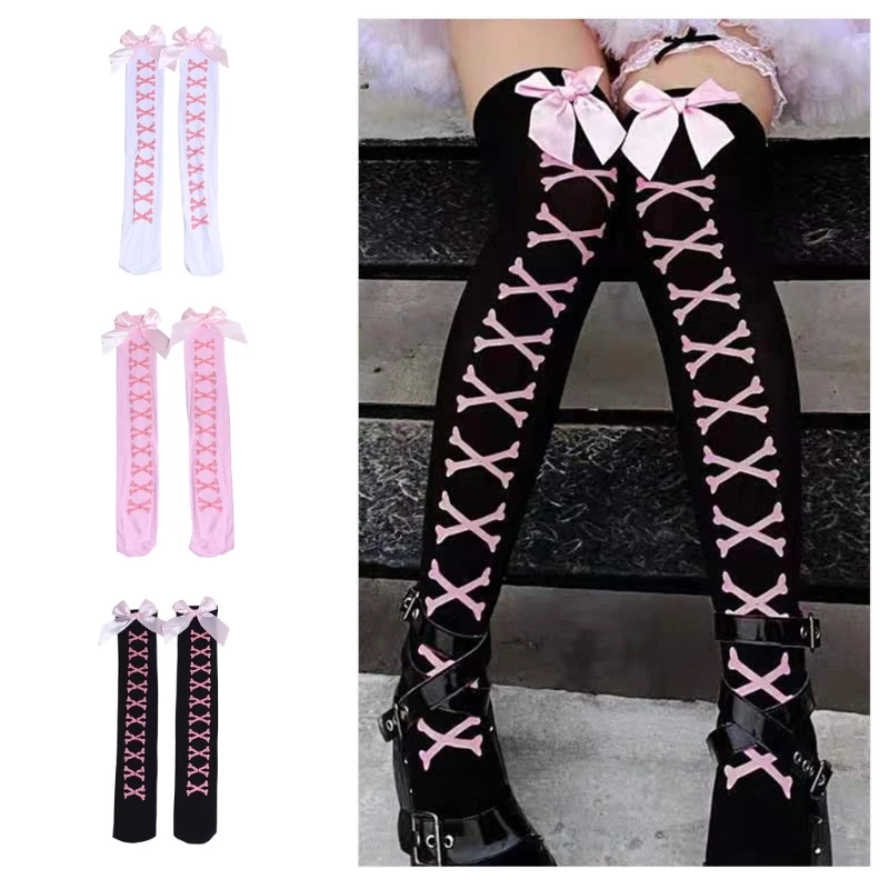 Women Skeleton Print Over Knee Long Socks Sweet Bowknot Thigh High Stockings for Halloween Cosplay Party Costume Hosiery
Women Skeleton Print Over Knee Long Socks Sweet Bowknot Thigh High Stockings for Halloween Cosplay Party Costume Hosiery