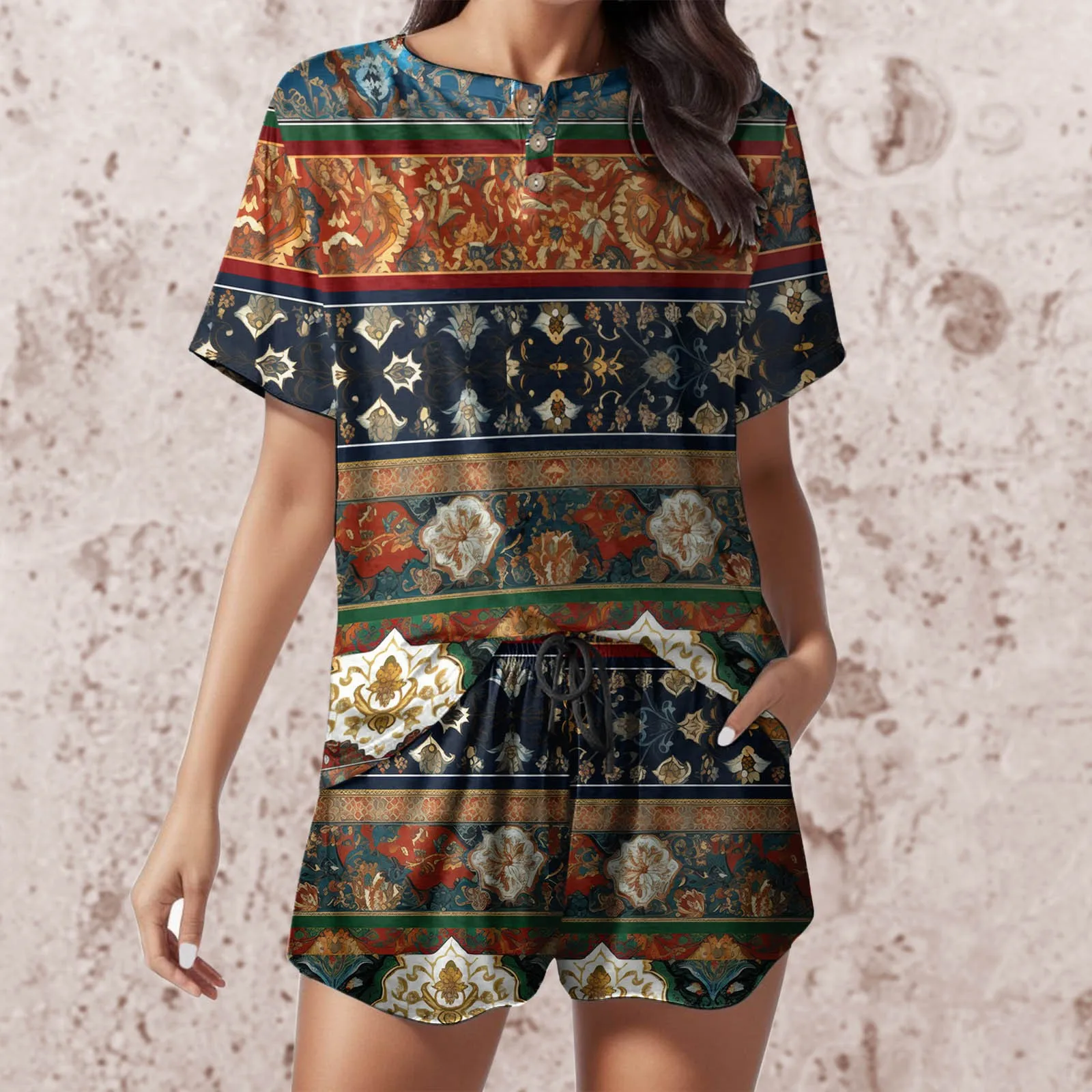 Summer 2 Piece Sets Ladies Vintage Printed Couple Pajamas Suits Short Sleeve Waffle Lounge Sleepwear Soft T Shirts & Shorts 2023
Summer 2 Piece Sets Ladies Vintage Printed Couple Pajamas Suits Short Sleeve Waffle Lounge Sleepwear Soft T Shirts & Shorts 2023