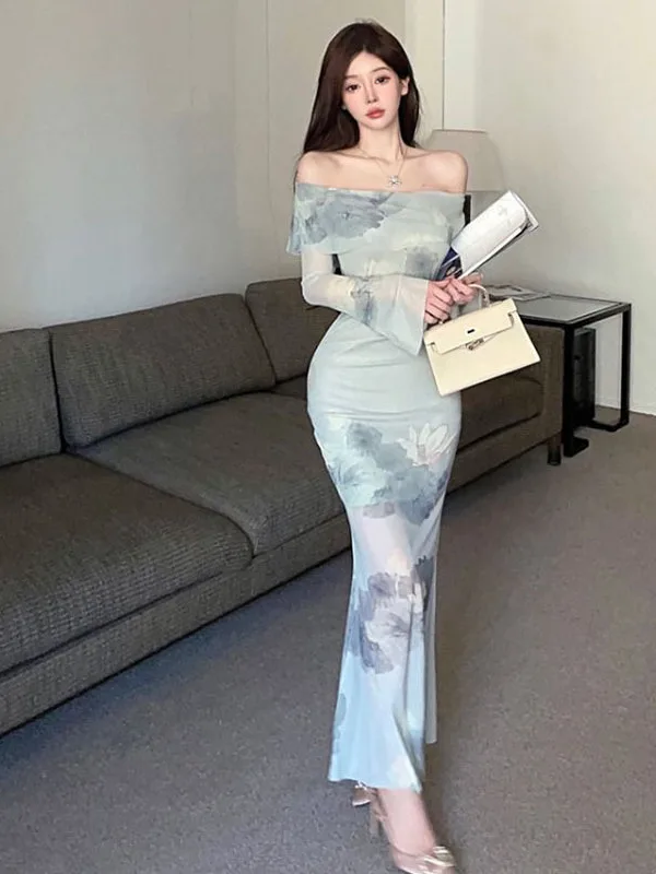 New Chinese Style One Shoulder Long Sleeve Bodycon Fish Tail Dress Qipao Long Skirt High Waist Bell Sleeve City Commute Women...
New Chinese Style One Shoulder Long Sleeve Bodycon Fish Tail Dress Qipao Long Skirt High Waist Bell Sleeve City Commute Women...