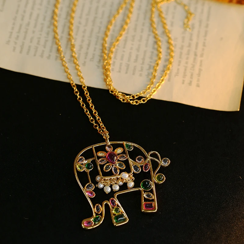 Europe America Colorful Gemstones Glass Pearl Top Quality Elephant Necklace Women Luxury Jewelry Trend
Europe America Colorful Gemstones Glass Pearl Top Quality Elephant Necklace Women Luxury Jewelry Trend