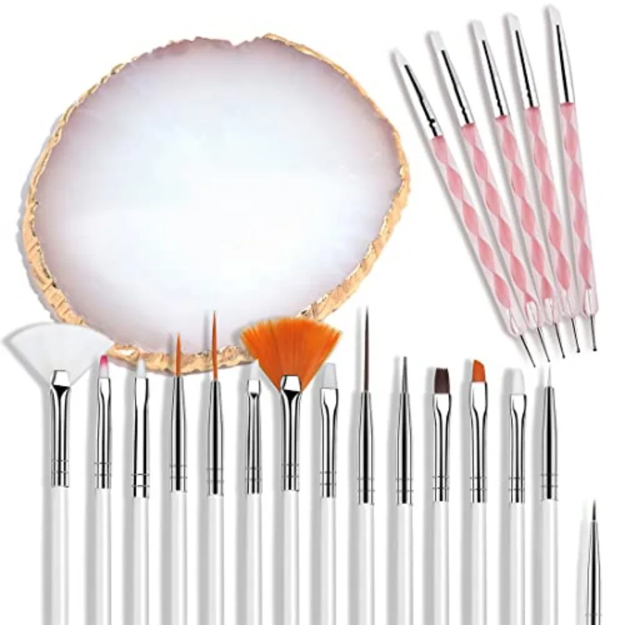 Nail Art Design Tools - 15pcs Painting Brushes Set with 5pcs 2-way Dotting Pens and Gold-rimmed Resin Palette, White
Nail Art Design Tools - 15pcs Painting Brushes Set with 5pcs 2-way Dotting Pens and Gold-rimmed Resin Palette, White