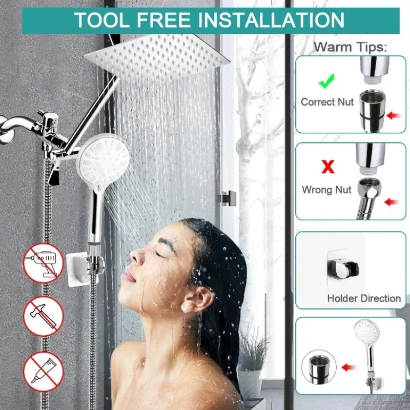 11 Inch Extension Arm, 9 Hot Head, 8 Inch High Head/Handheld Shower Combo Pressure Rainfall Shower
11 Inch Extension Arm, 9 Hot Head, 8 Inch High Head/Handheld Shower Combo Pressure Rainfall Shower