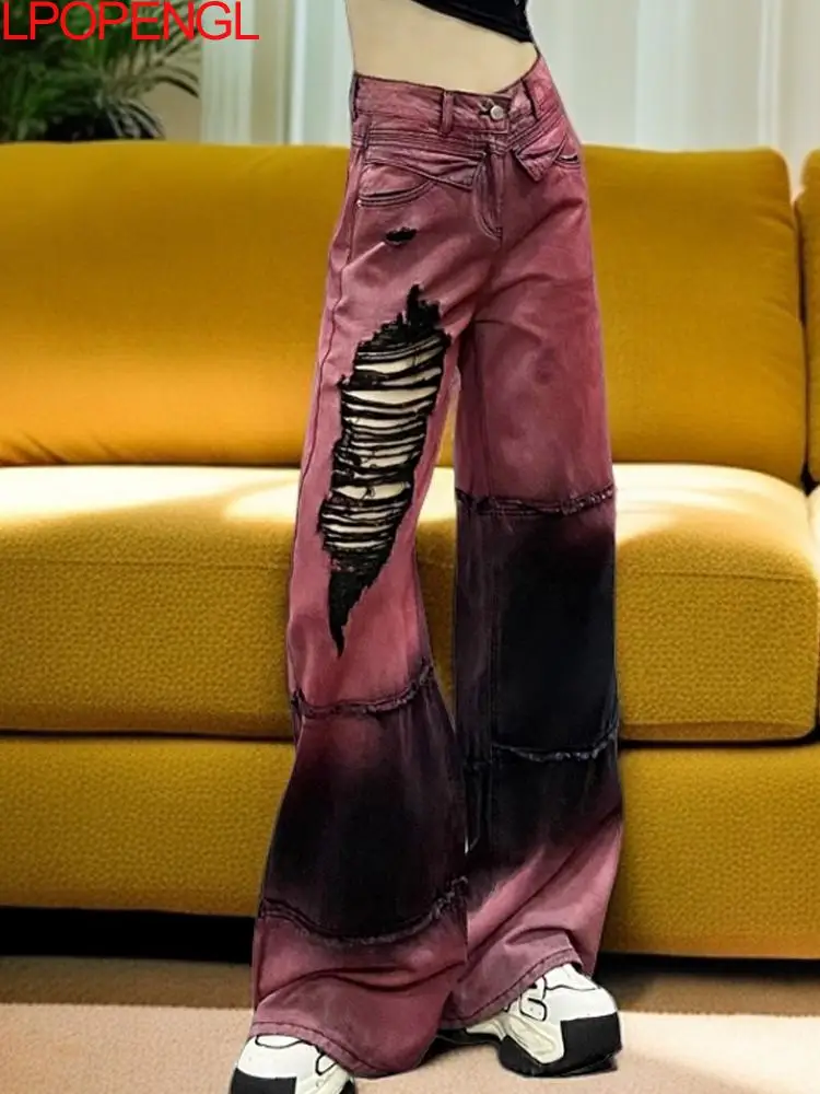 2025 Spring And Summer Straight Casual Wide-leg Pants Women's High-grade Gradient Contrasting Tie-dye Ripped Streetwear Jeans
2025 Spring And Summer Straight Casual Wide-leg Pants Women's High-grade Gradient Contrasting Tie-dye Ripped Streetwear Jeans