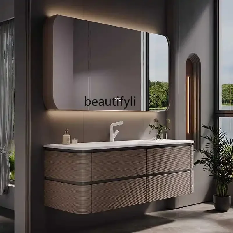 Modern light luxury arc bathroom cabinet combination washstand Modern light luxury Corian integrated basin
Modern light luxury arc bathroom cabinet combination washstand Modern light luxury Corian integrated basin