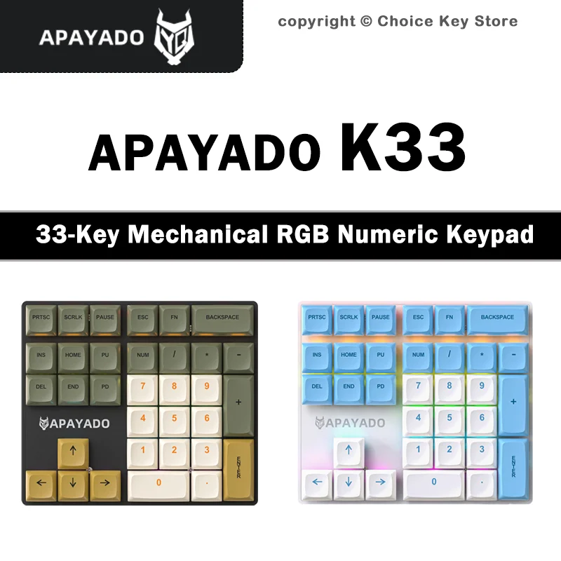APAYADO K33 Mechanical Numeric Keypad 33 Keys RGB Backlit PBT Keycaps Type-C Wired Blue Red Switch Accounting/Finance/Treasury
APAYADO K33 Mechanical Numeric Keypad 33 Keys RGB Backlit PBT Keycaps Type-C Wired Blue Red Switch Accounting/Finance/Treasury