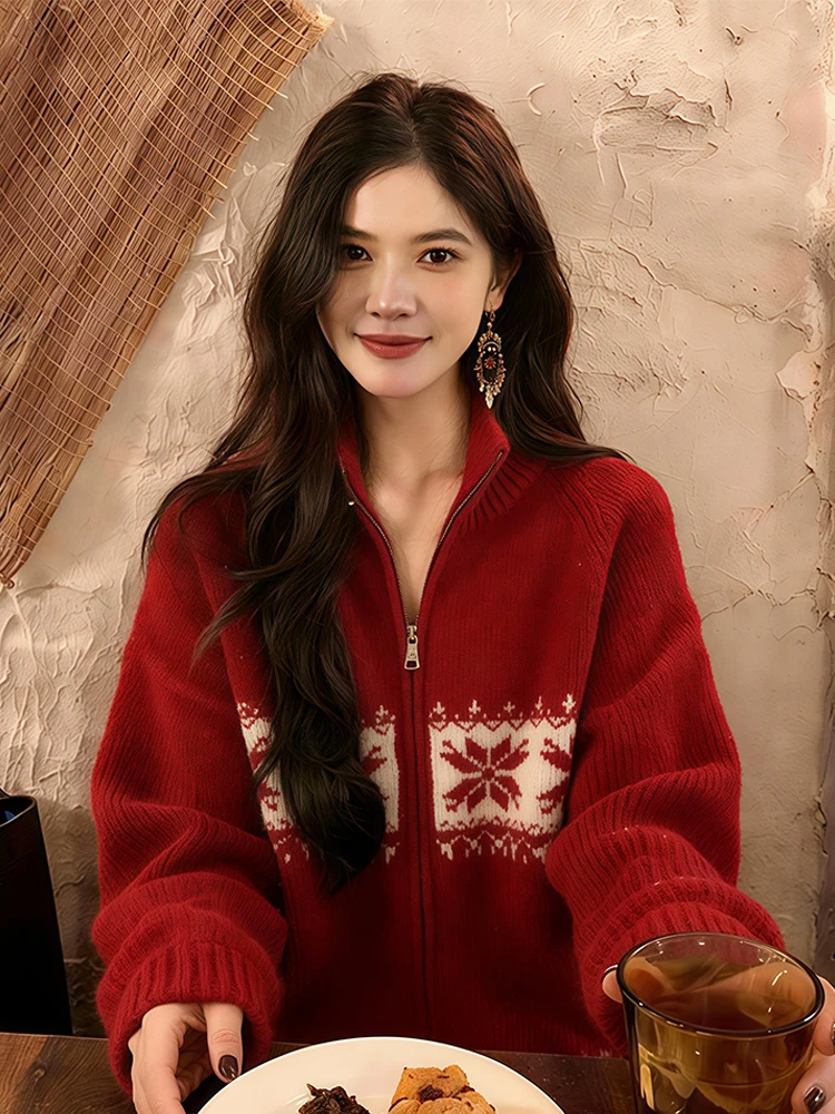 Loose Zipper Knitted Sweater Jaet Women's Faion Winter Red Year of Birth New Year's Outfit Top Soft Double Zipper Cardigan
Loose Zipper Knitted Sweater Jaet Women's Faion Winter Red Year of Birth New Year's Outfit Top Soft Double Zipper Cardigan