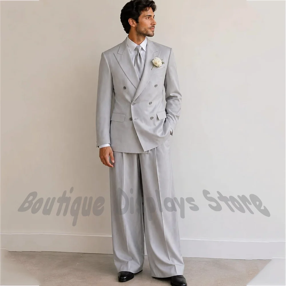 Light Grey Men's Wedding Suit Double Breasted Peak Lapel Straight Fit Evening Party Prom Groom Tuxedo Formal Fashion Costume
Light Grey Men's Wedding Suit Double Breasted Peak Lapel Straight Fit Evening Party Prom Groom Tuxedo Formal Fashion Costume