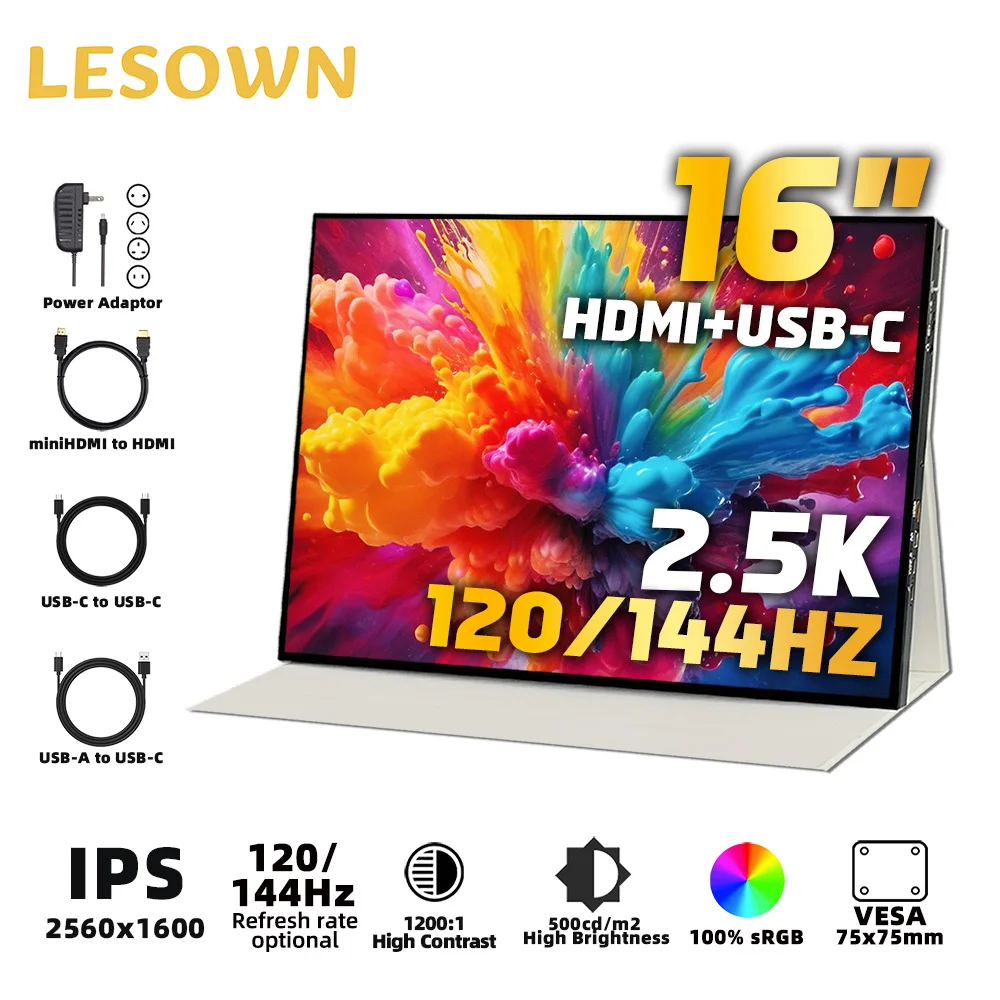 LESOWN 16 inch Touch Portable Monitor 144Hz 2.5K 100%sRGB 500cd/m2 120Hz Type-C HDMI-compatible Second Screen Display for PS4/5
LESOWN 16 inch Touch Portable Monitor 144Hz 2.5K 100%sRGB 500cd/m2 120Hz Type-C HDMI-compatible Second Screen Display for PS4/5