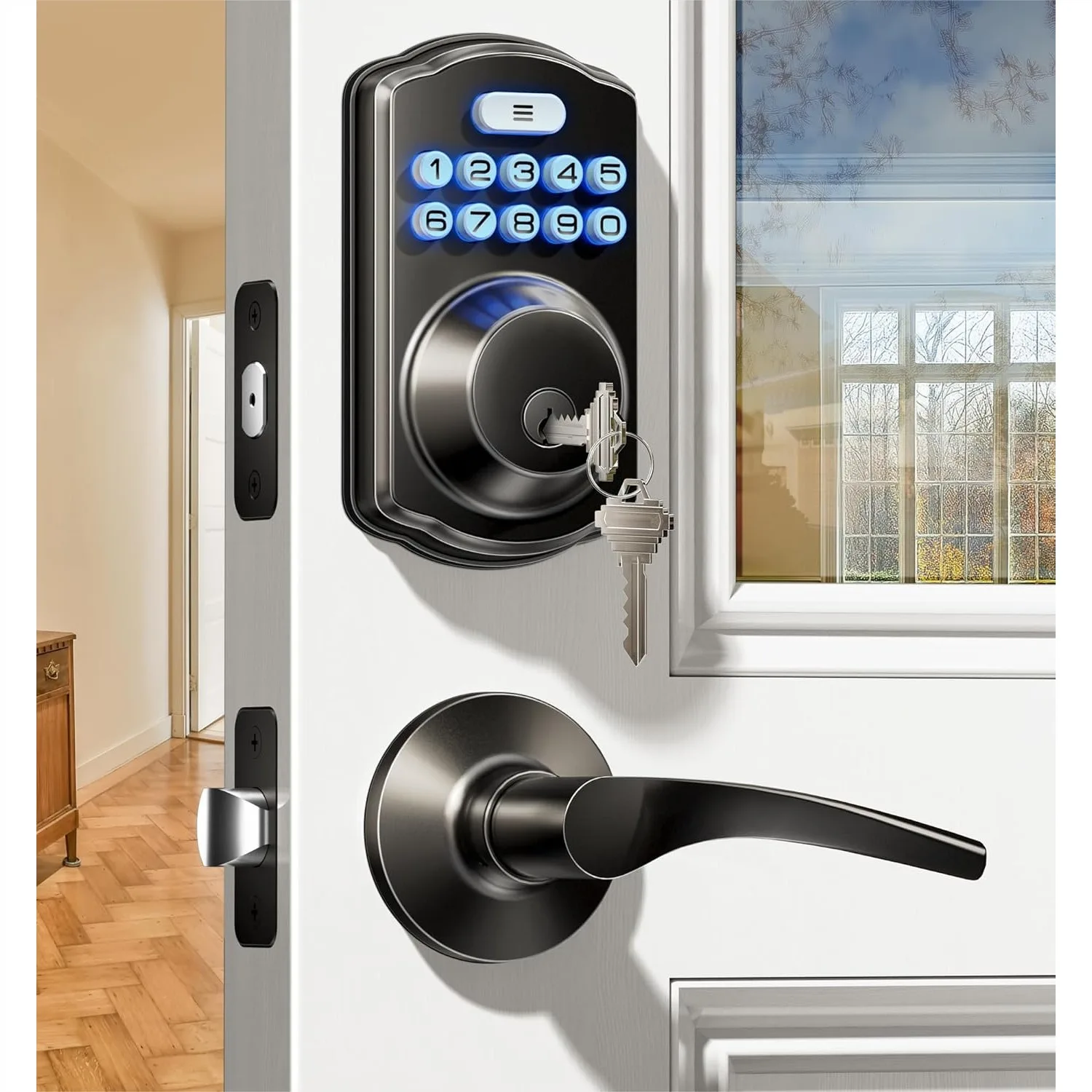 Keyless Entry Door Lock with 2 Lever Handles - Electronic Keypad Deadbolt, Easy Install Smart Front Door Lock Set, Matte Black
Keyless Entry Door Lock with 2 Lever Handles - Electronic Keypad Deadbolt, Easy Install Smart Front Door Lock Set, Matte Black