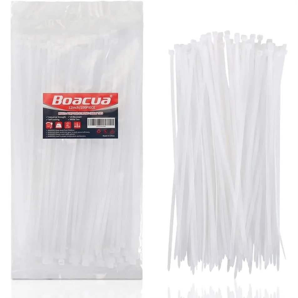 12-Inch Nylon Zip Ties (100-Pack) with Self-Locking Design for Indoor and Outdoor Cable Management
12-Inch Nylon Zip Ties (100-Pack) with Self-Locking Design for Indoor and Outdoor Cable Management