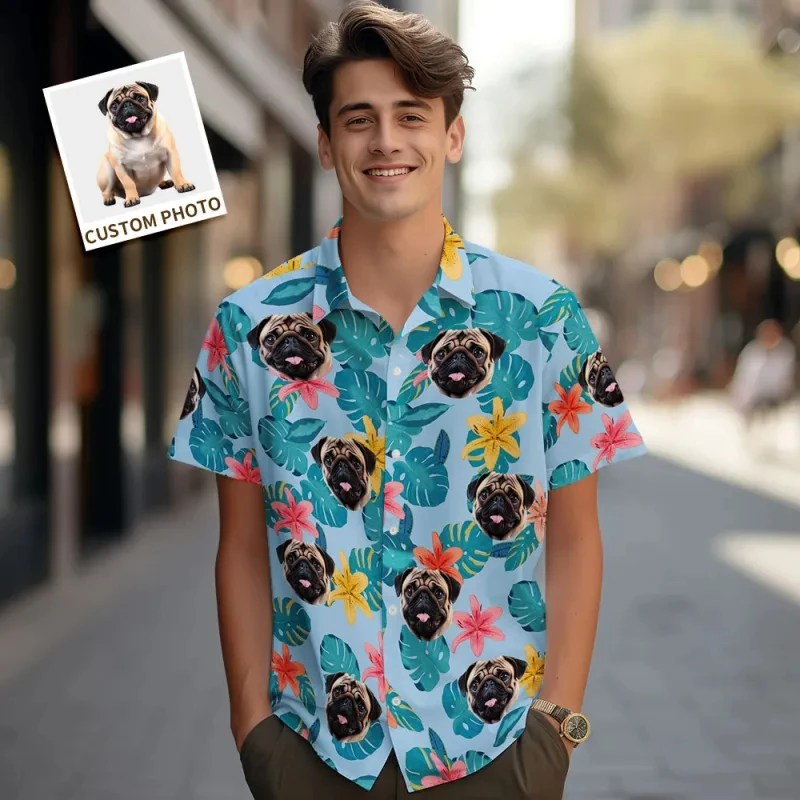 Personalized Dog Face Print Aloha Shirt Custom Photo Tropical Flower Pattern Short Sleeve Hawaiian Shirts For Summer Beach Party
Personalized Dog Face Print Aloha Shirt Custom Photo Tropical Flower Pattern Short Sleeve Hawaiian Shirts For Summer Beach Party