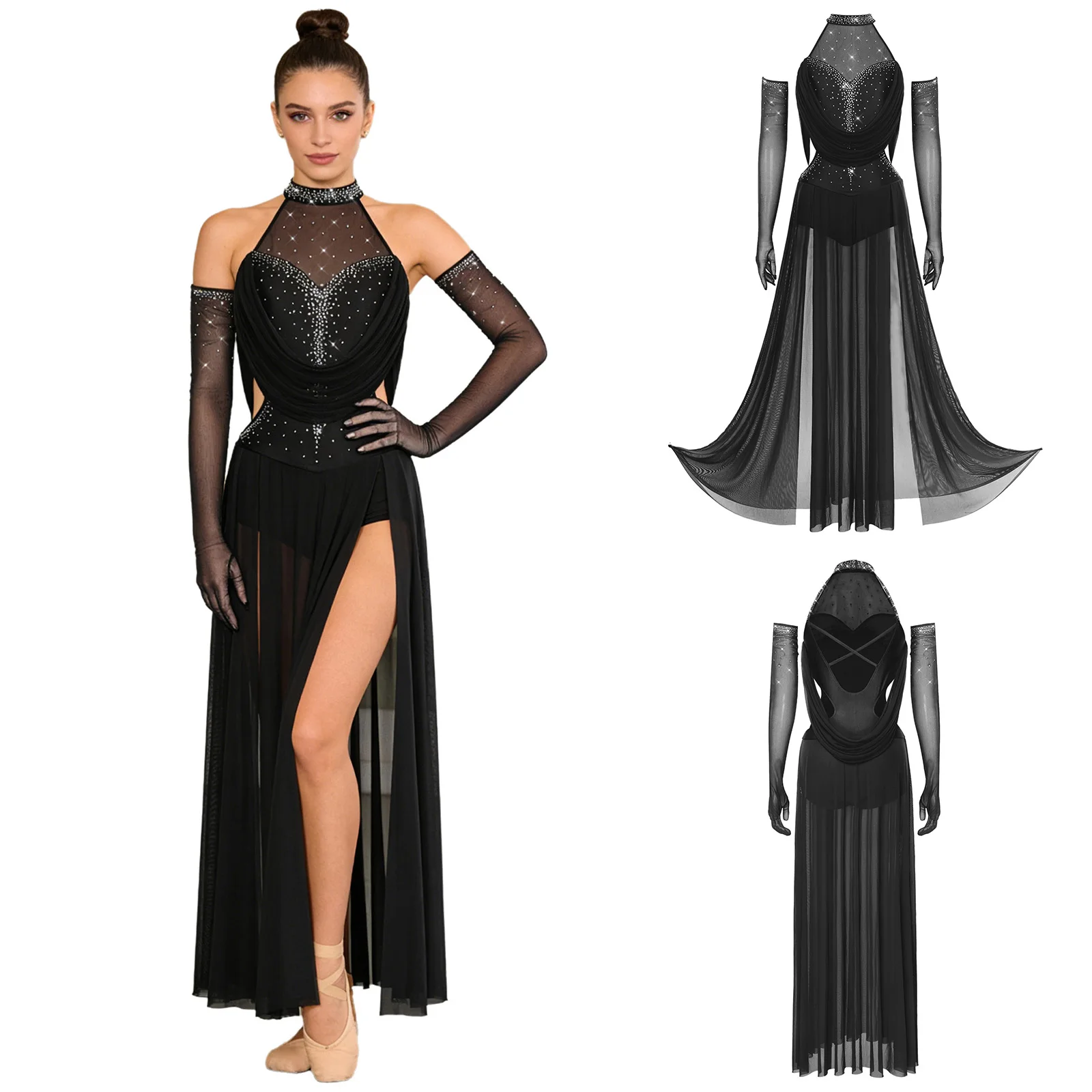 Women Modern Lyrical Dance Leotard Dress Halter Sparkly Rhinestones Backless Maxi Long Dress Performance Dancewear
Women Modern Lyrical Dance Leotard Dress Halter Sparkly Rhinestones Backless Maxi Long Dress Performance Dancewear
