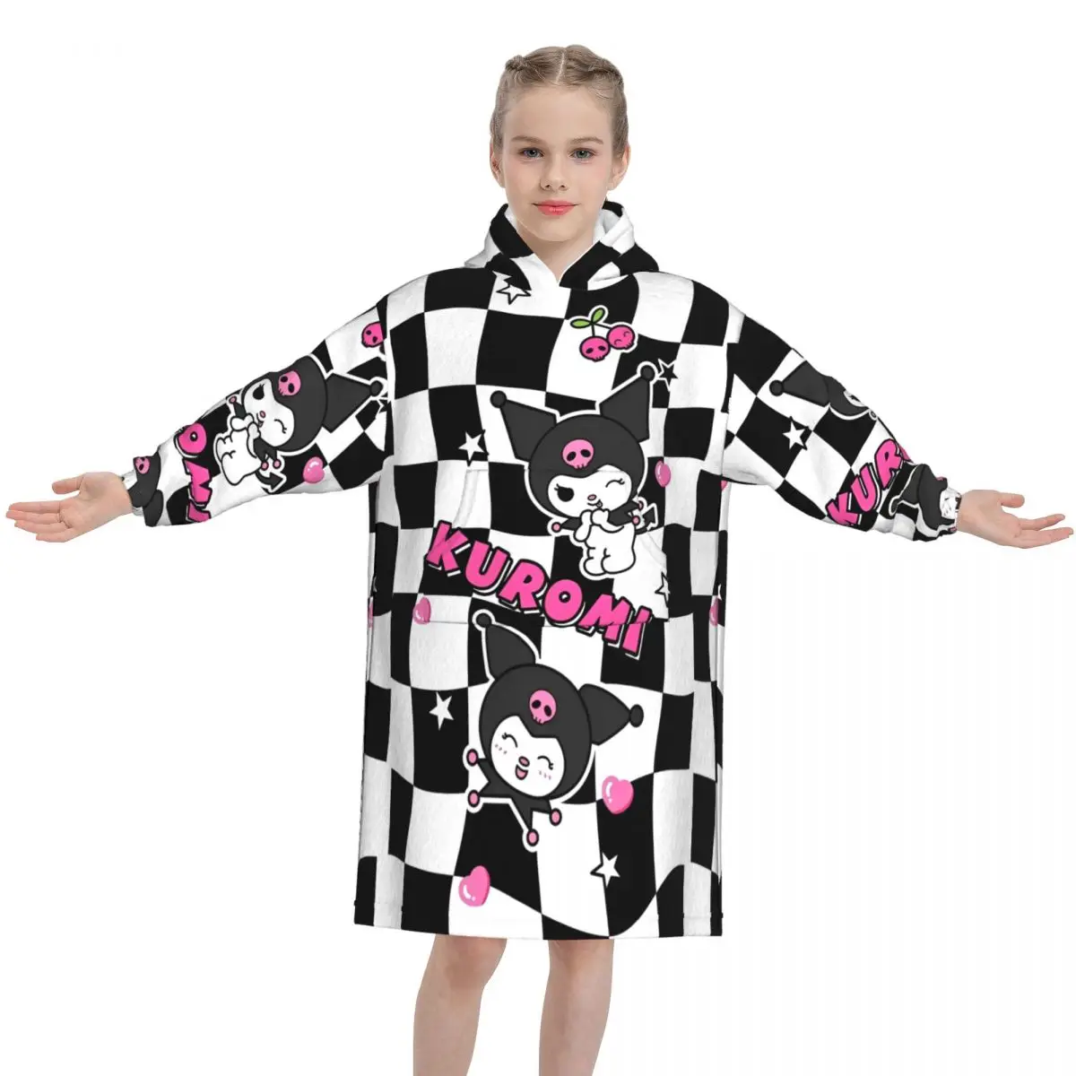 Пижамное одеяло Kuromi для косплея, толстовка с капюшоном, носимое одеяло, теплые подарки для детей
Пижамное одеяло Kuromi для косплея, толстовка с капюшоном, носимое одеяло, теплые подарки для детей