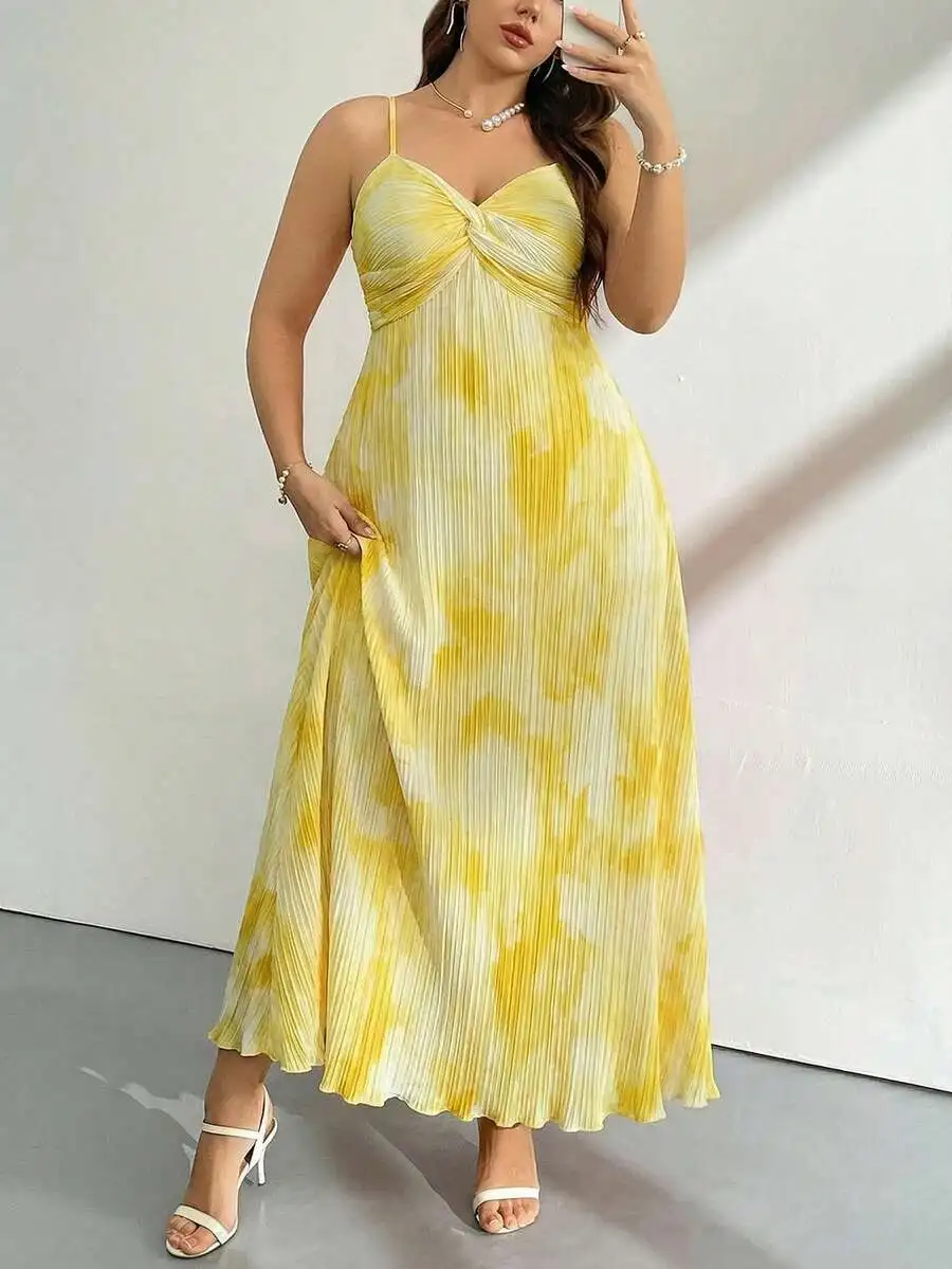 Plus Size Summer Spaghetti Strap Twist Front Pleated Tie Dye Maxi Dress For Women
Plus Size Summer Spaghetti Strap Twist Front Pleated Tie Dye Maxi Dress For Women