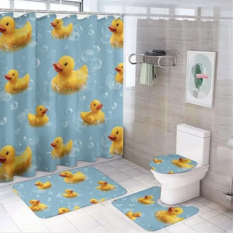 Rubber s Bubbles 4Pcs Shower Curtain Sets with Non-Slip RugsToilet Lid Cover and Bath Mat Waterproof Shower Curtains Bathroom D
Rubber s Bubbles 4Pcs Shower Curtain Sets with Non-Slip RugsToilet Lid Cover and Bath Mat Waterproof Shower Curtains Bathroom D