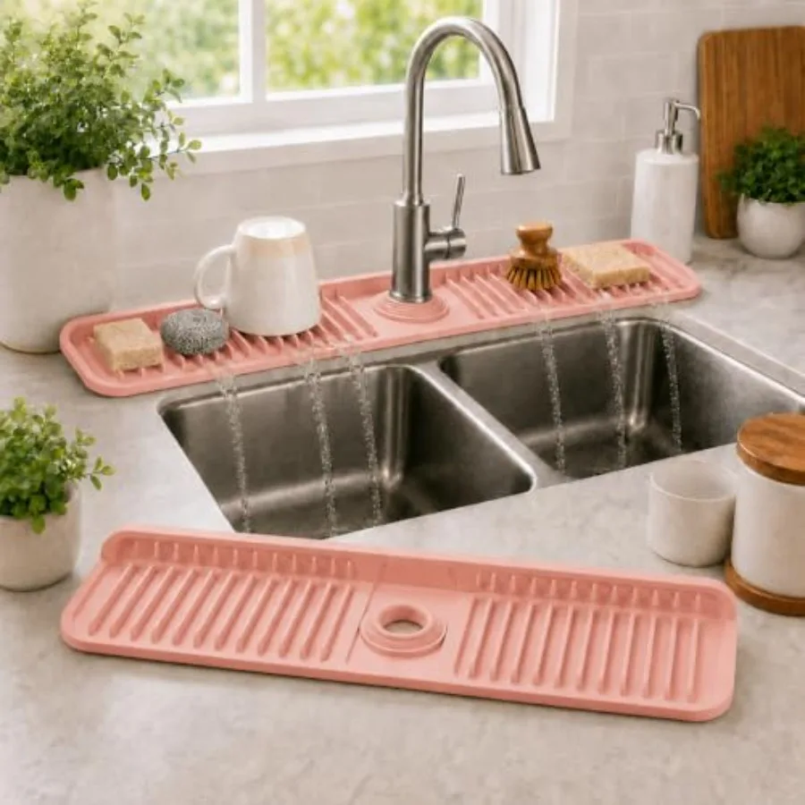 24" Button Style Faucet Drip Catcher Silicone Faucet Mat for Kitchen Sink, Leak-Proof Splash Guard with 6° Slope Behind Faucet
24" Button Style Faucet Drip Catcher Silicone Faucet Mat for Kitchen Sink, Leak-Proof Splash Guard with 6° Slope Behind Faucet