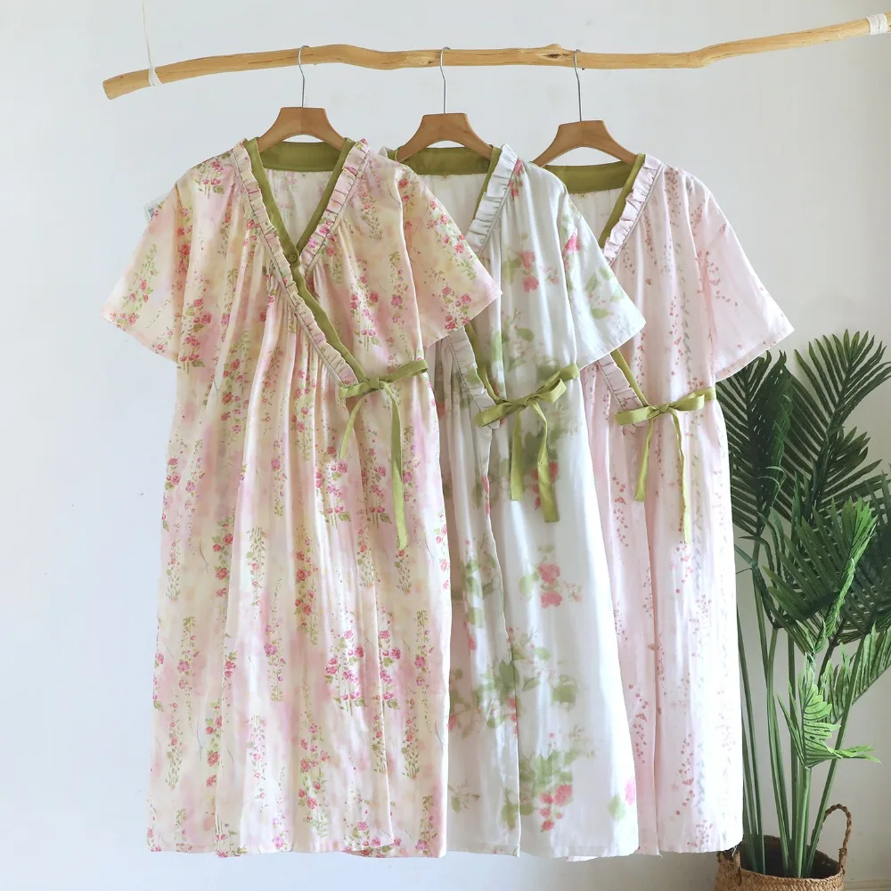 Pure Cotton Robe For Women Floral Print Short Sleeve Loungewear for Summer Thin Bathrobe Dressing Gown Sleepwear Home Wear
Pure Cotton Robe For Women Floral Print Short Sleeve Loungewear for Summer Thin Bathrobe Dressing Gown Sleepwear Home Wear