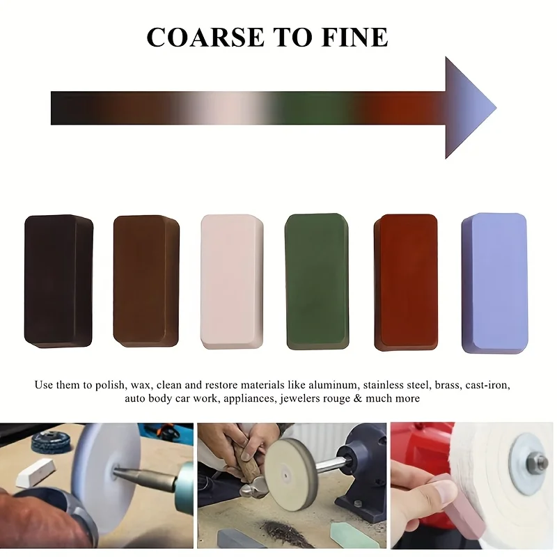 6pcs colors Professional Metal and Jewelry Polishing Compound Kit Scratch Remover for DIY Buffing Wood Carving Tools
6pcs colors Professional Metal and Jewelry Polishing Compound Kit Scratch Remover for DIY Buffing Wood Carving Tools