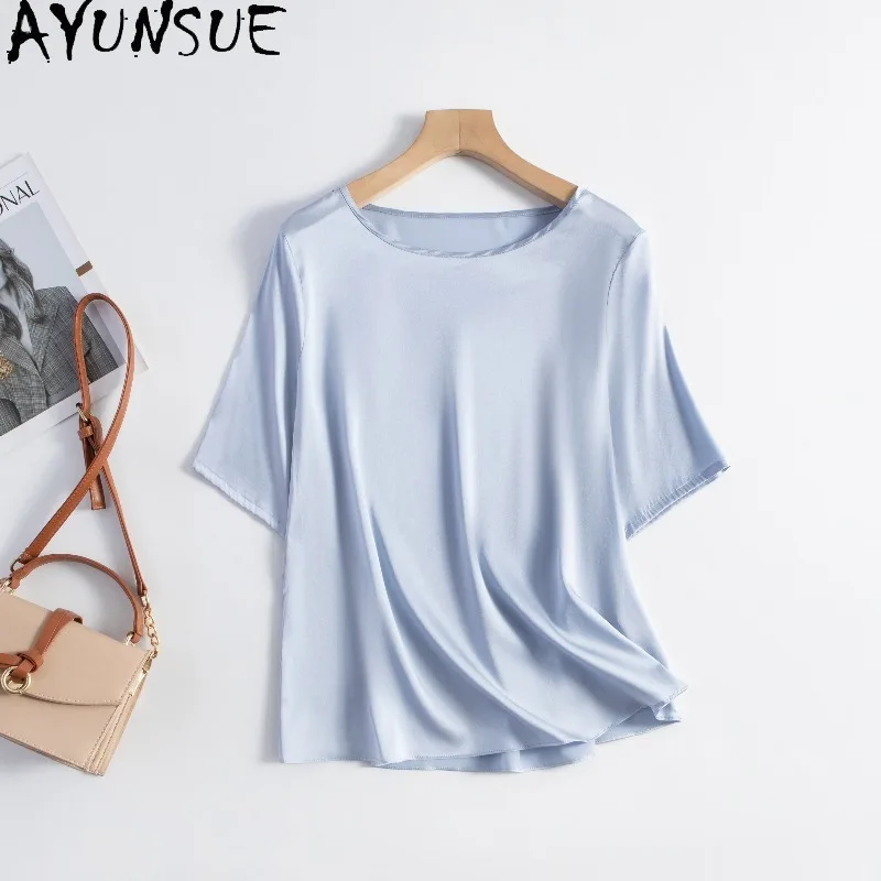 AYUNSUE 93% Silk Women T Shirts Solid Casual Summer Tops Loose O-neck Blue Women T Shirts Straight-leg Woman Clothes Ropa Mujer
AYUNSUE 93% Silk Women T Shirts Solid Casual Summer Tops Loose O-neck Blue Women T Shirts Straight-leg Woman Clothes Ropa Mujer