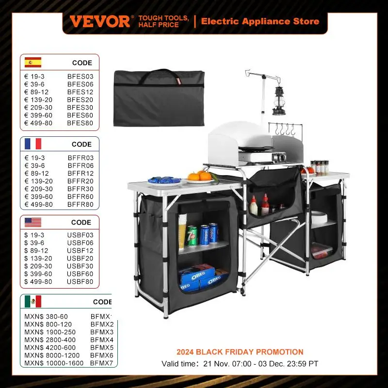 VEVOR Camping Outdoor Kitchen Table Cabinet Foldable Folding Cooking Storage Rack X-Shaped Aluminum Alloy Bracket for BBQ Picnic
VEVOR Camping Outdoor Kitchen Table Cabinet Foldable Folding Cooking Storage Rack X-Shaped Aluminum Alloy Bracket for BBQ Picnic